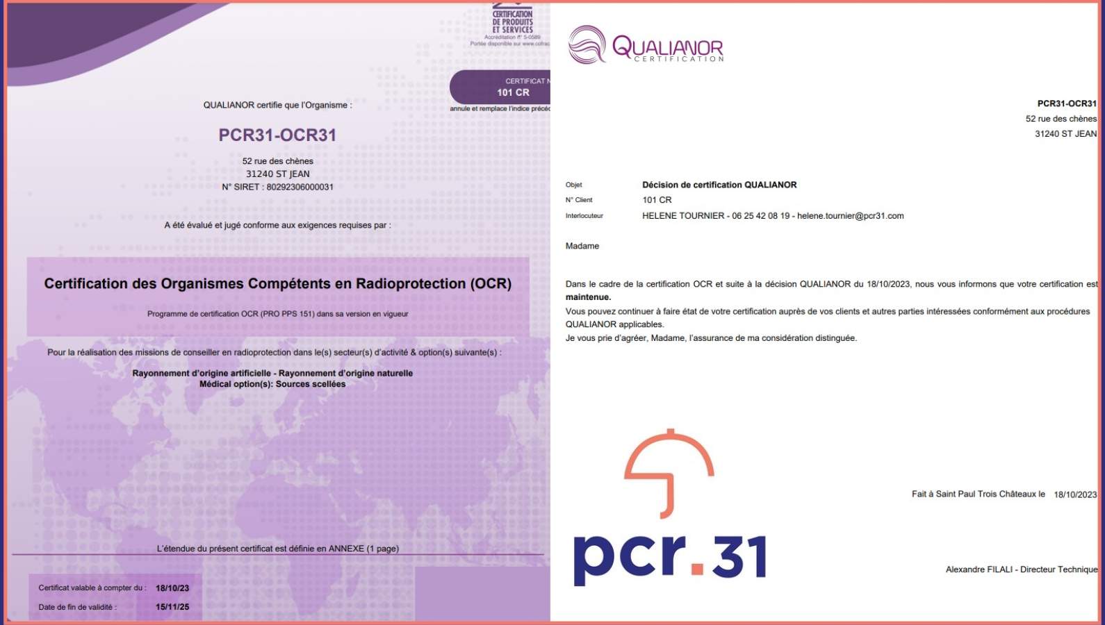 Certification Organisme Compétent en Radioprotection Médical et Origine naturelle (radon)